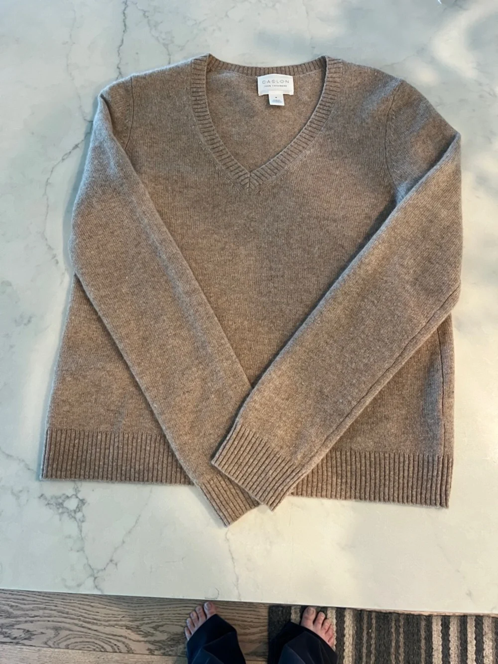 Caslon Cashmere Taupe V-Neck Sweater - Picture 1 of 7